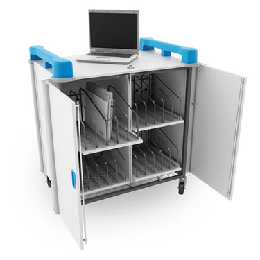 lapcabby 20 vertical | 20-device mobile ac charging trolley for laptops & chromebooks up to 17